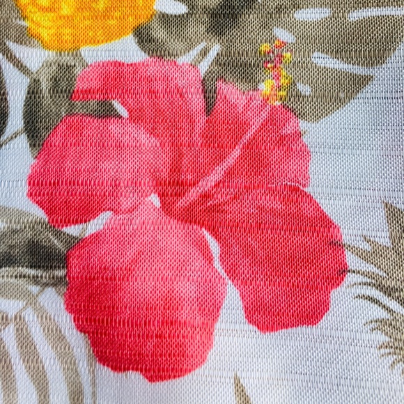 Pink Hibiscus Pineapples Fabric Shower Curtain - Picture 4 of 9